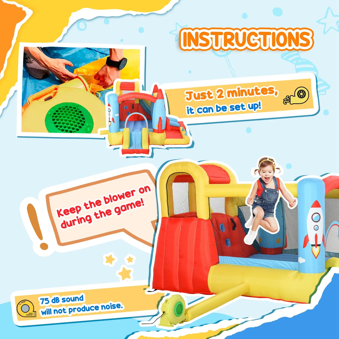 Inflatable Trampoline Slide Pool, Rocket Design, 11.14' x 9.18' x 6.06' Inflatables at Gallery Canada