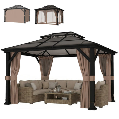 10' x 12' Hardtop Gazebo, Steel Permanent Outdoor, Khaki Gazebos Khaki, Dark Brown at Gallery Canada