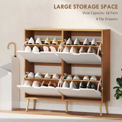 Shoe Storage Cabinet, 4 Flip Drawers, Adjustable Shelf, Holds 8-16 Pairs, Natural Shoe Storage Cabinets & Racks at Gallery Canada