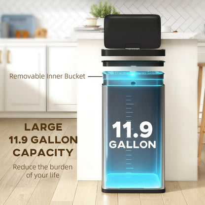 12 Gallon Sensor Can, Automatic Garbage Can, Stainless Steel, Silver