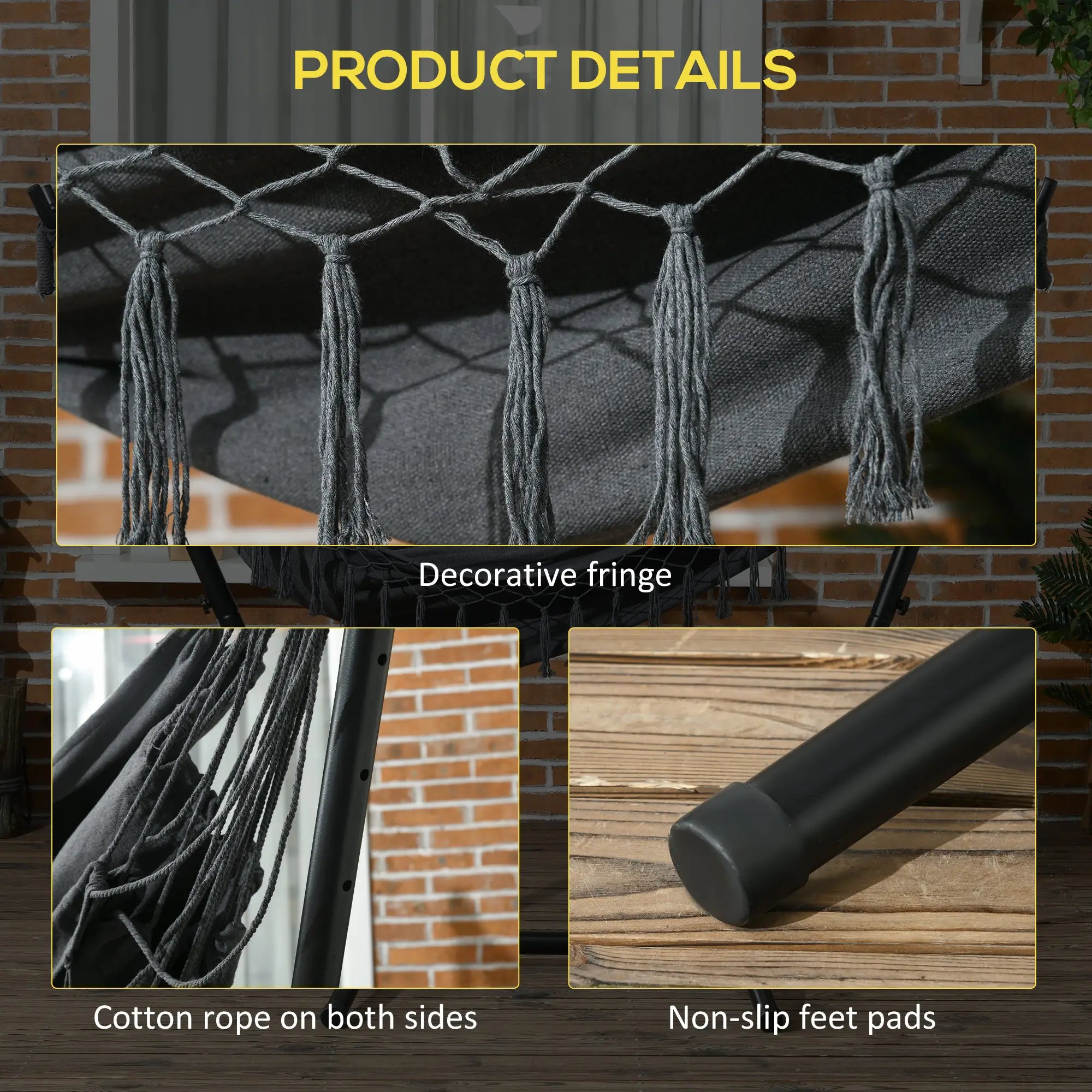 Outdoor Hammock Chair With Stand, Side Pocket And Headrest, Dark Grey Patio Swings with Stand at Gallery Canada