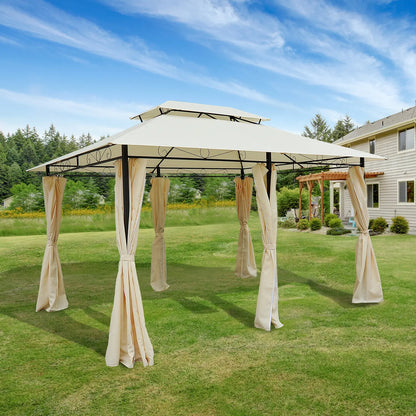 13' x 10' Soft-top Gazebo Patio Steel Canopy Portable Party Event with Double Canopy Roof, Curtains, Cream White Gazebos at Gallery Canada