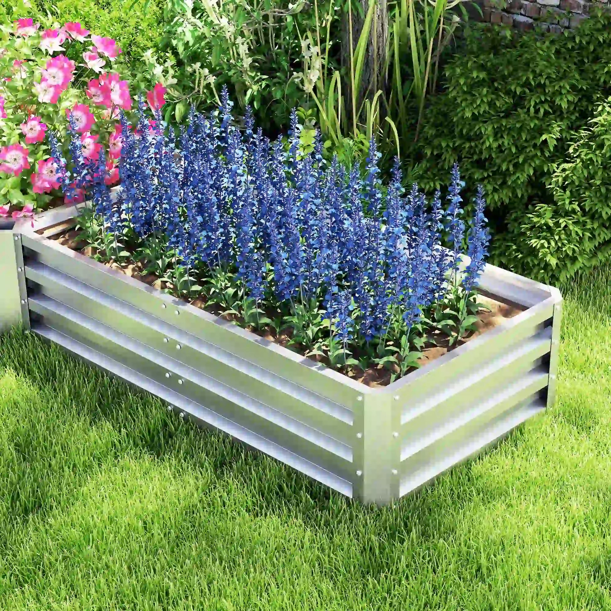 Steel Raised Garden Bed, 8x8x1ft, Set of 5 Large Planters, Silver Raised Garden Beds at Gallery Canada