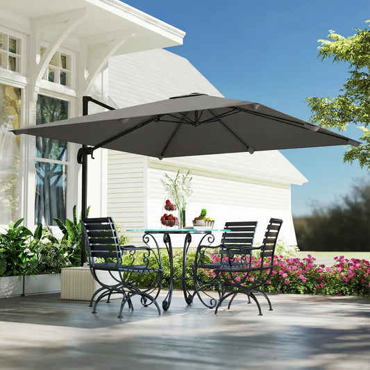 10 FT Square Patio Umbrella, Crank Handle, Cross Base, Tilt, 360° Rotation Offset Cantilever Umbrellas Dark Grey, Black Grey at Gallery Canada