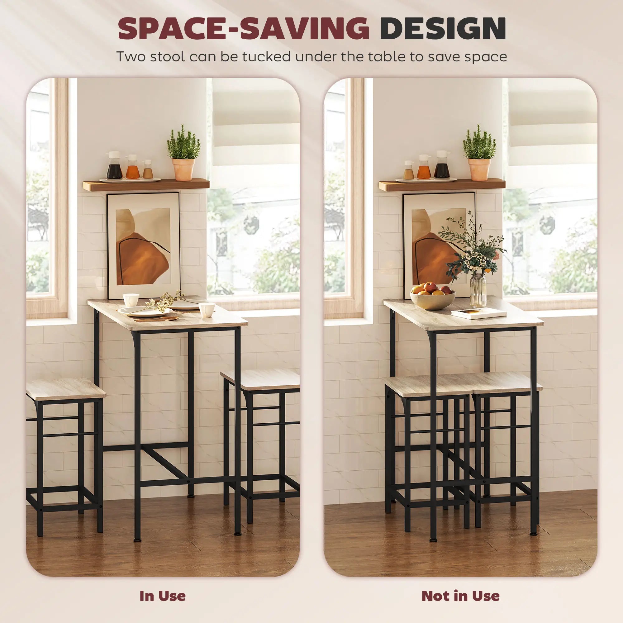 3-Piece Dining Table Set, 2 Stools, Natural Wood, Kitchen Living Room Bar Sets at Gallery Canada