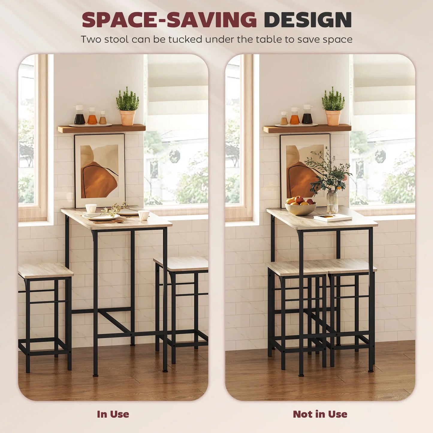 3-Piece Dining Table Set, 2 Stools, Natural Wood, Kitchen Living Room Bar Sets at Gallery Canada