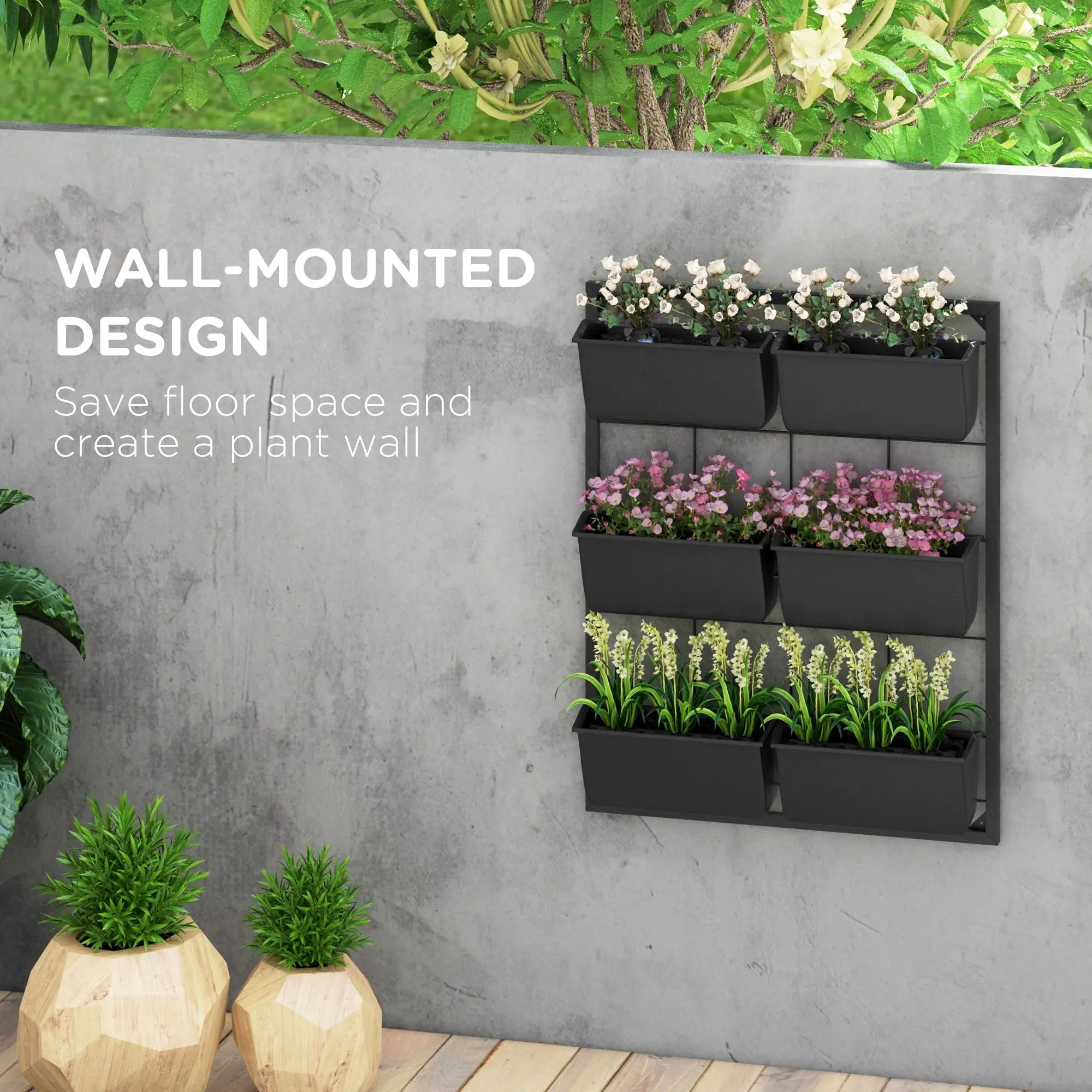 3-Tier Wall Planter With 6 Pots, Indoor Outdoor Hanging Plant Holder Plant Stands at Gallery Canada