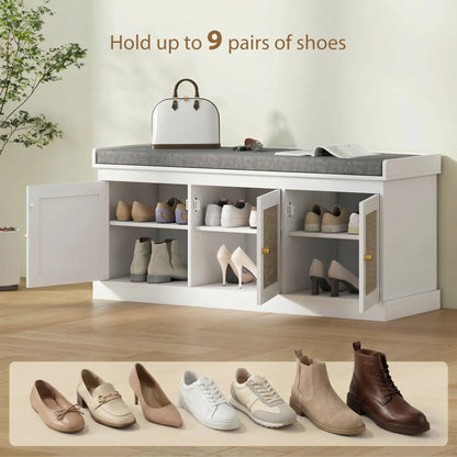 Shoe Storage Bench, Woven Rattan Doors, Adjustable Shelves, White Shoe Storage Cabinets & Racks at Gallery Canada