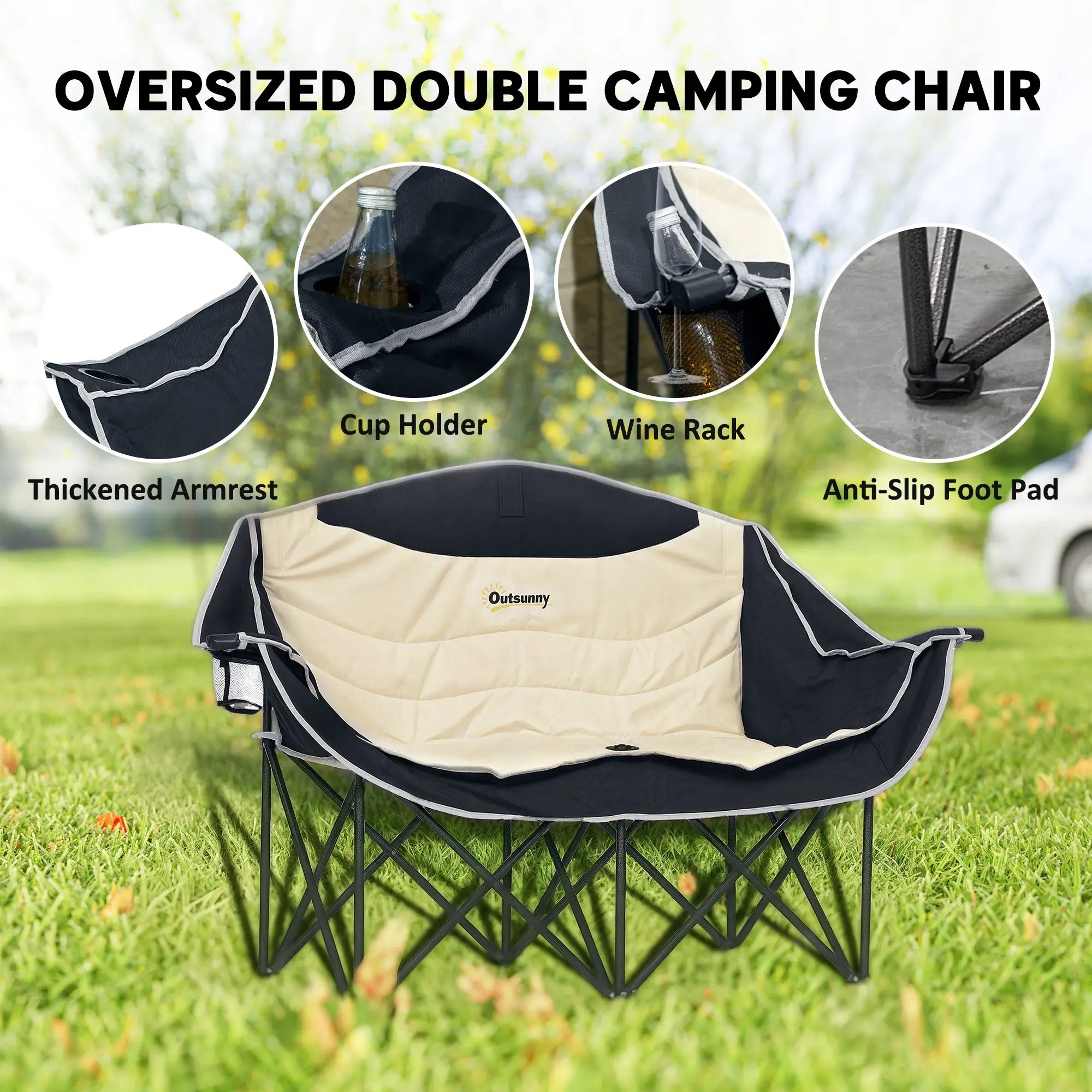 Portable Camp Chair, Double with Cup Holders, Carry Bag, 551 lbs, Khaki Picnic Tables & Camping Chairs at Gallery Canada