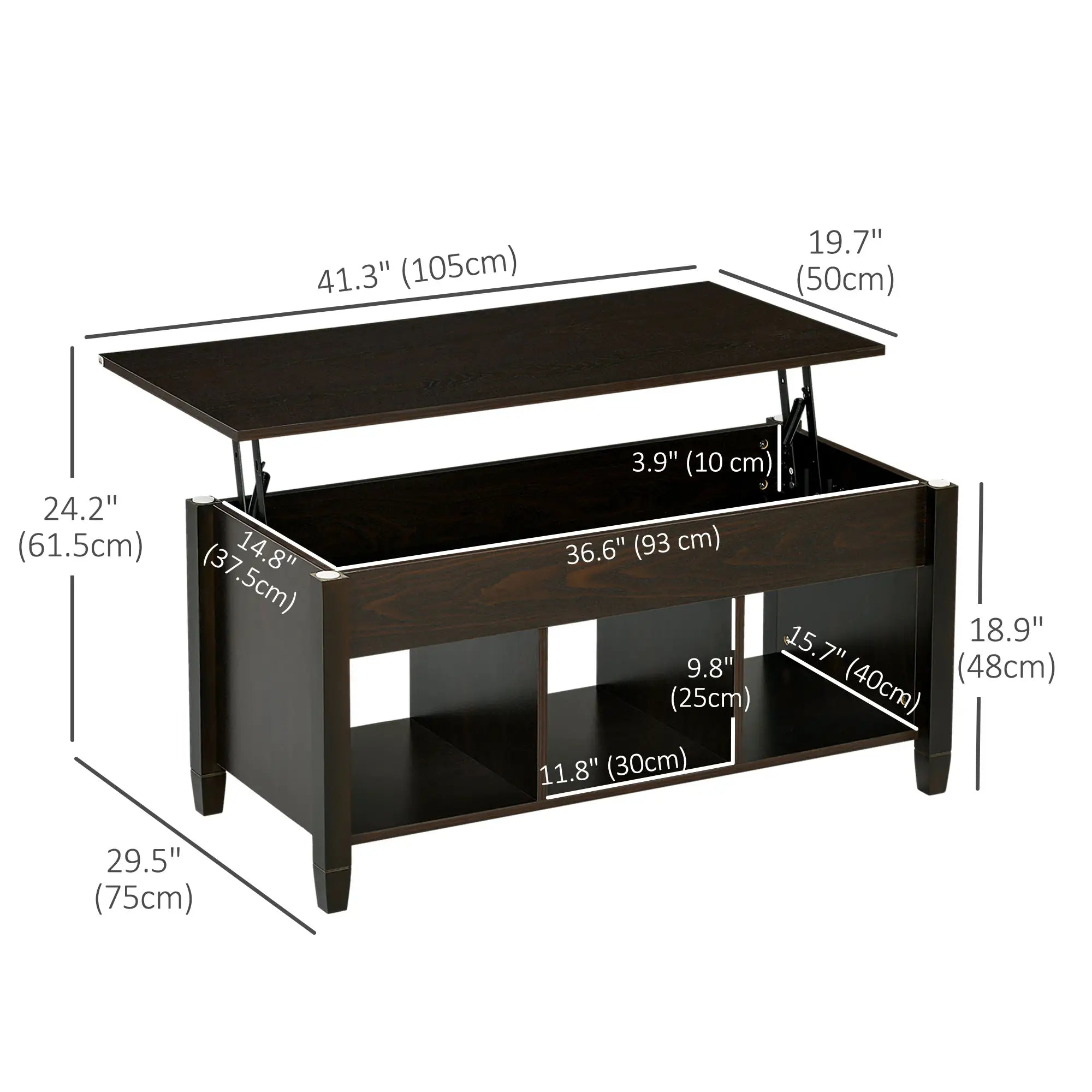 Lift Top Coffee Table, Hidden Storage, 3 Shelves, Espresso Coffee Tables at Gallery Canada