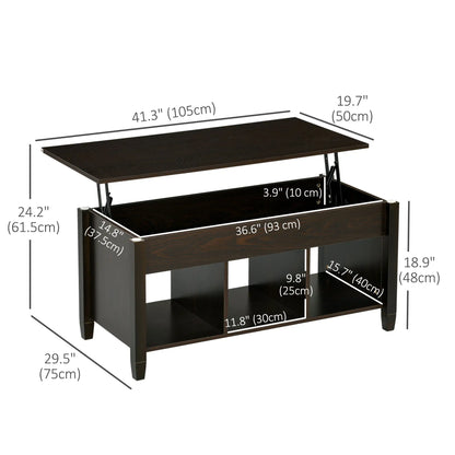 Lift Top Coffee Table, Hidden Storage, 3 Shelves, Espresso Coffee Tables at Gallery Canada
