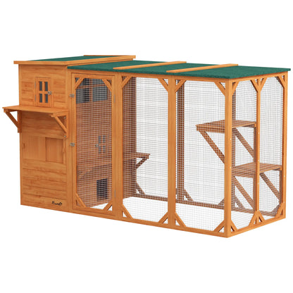 76"L Wooden Cat Catio, Outdoor Cat House, Asphalt Roof, Orange Outdoor Cat Enclosures at Gallery Canada