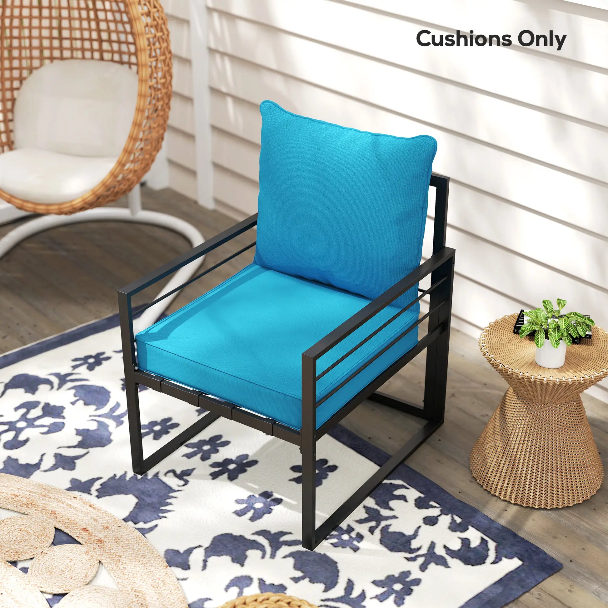 Thick Deep Seat Patio Chair Cushions, Outdoor Seat with Back Cushion, Turquoise Patio Chair Cushions at Gallery Canada