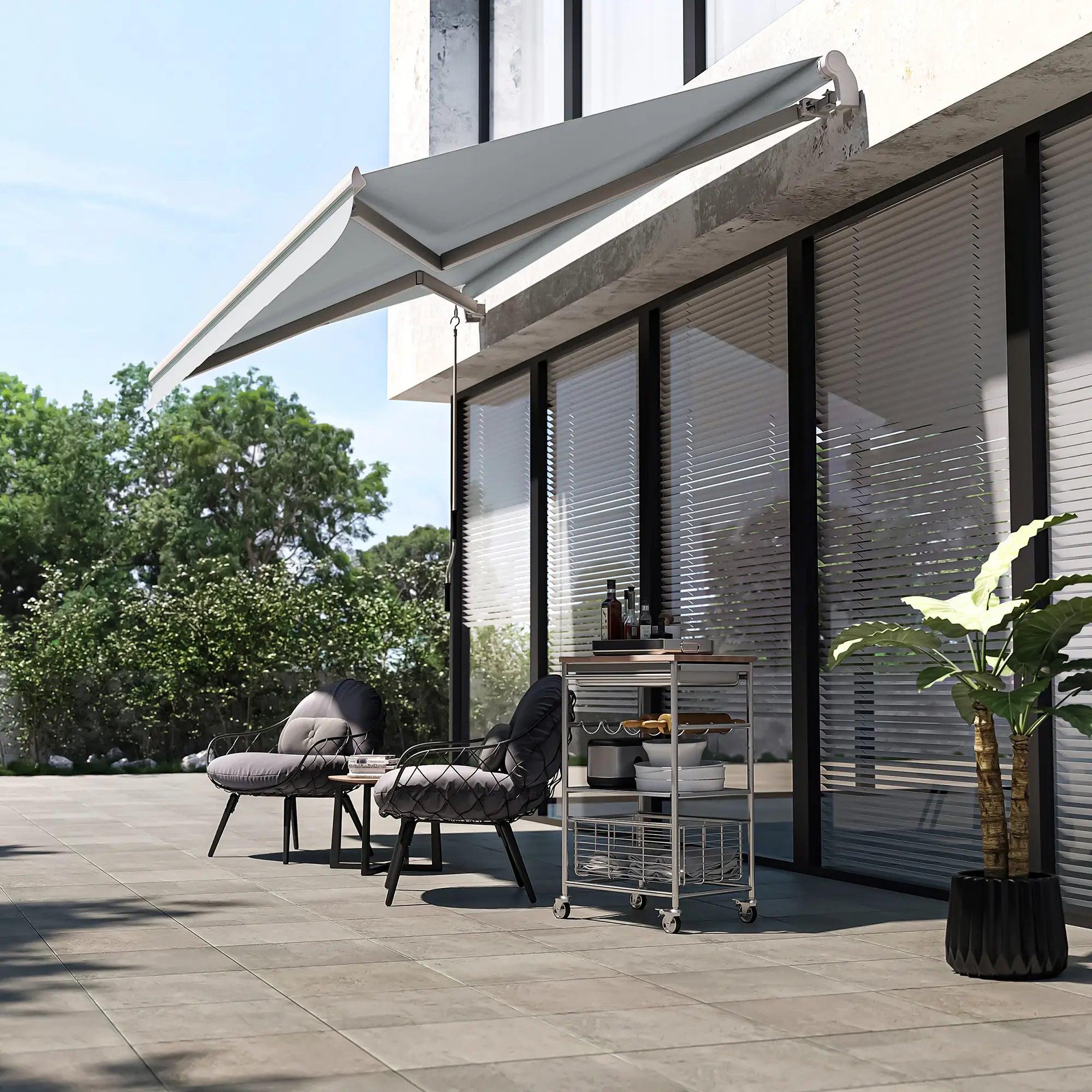 12' x 8' Retractable Awning, Manual Crank, UV Water-Resistant, Grey Deck Awnings at Gallery Canada