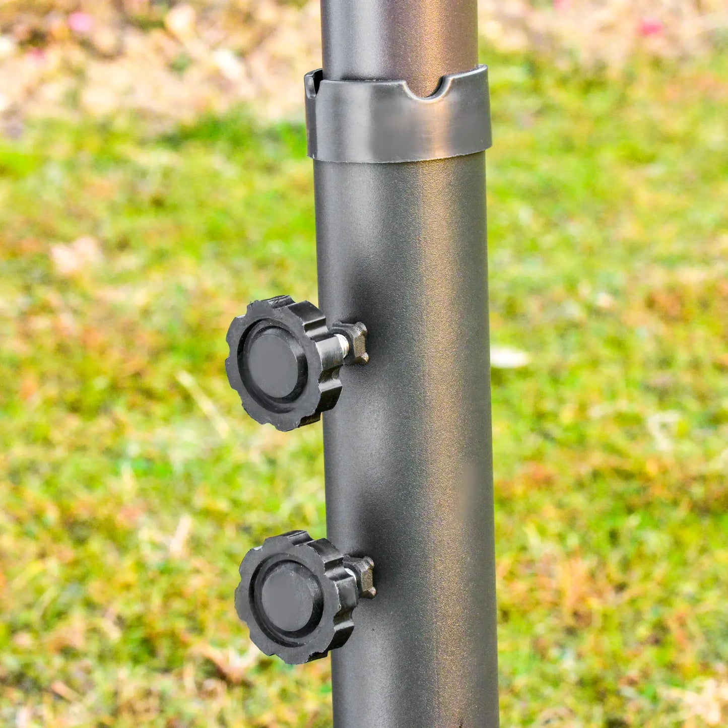 15' Outdoor Patio Umbrella, Twin Canopy Sunshade, Steel Table, Lift Crank, Dark Grey Sun Umbrellas at Gallery Canada