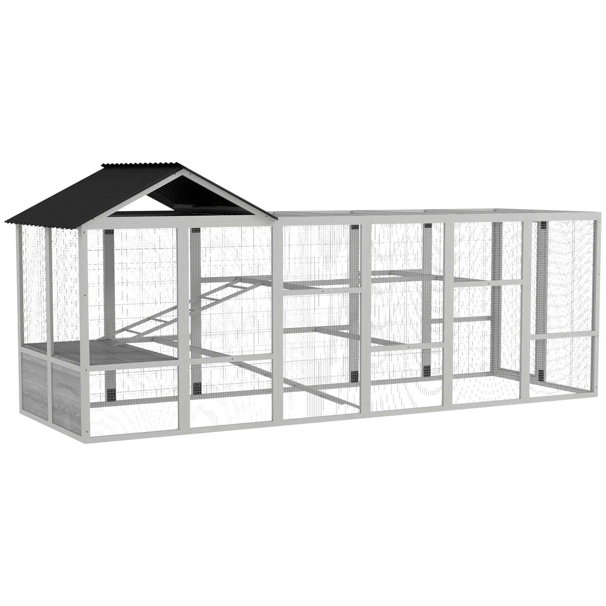 142 Outdoor Wooden Chicken Coop with Run, Ramps, Perches, Grey Chicken Coops Grey, White at Gallery Canada