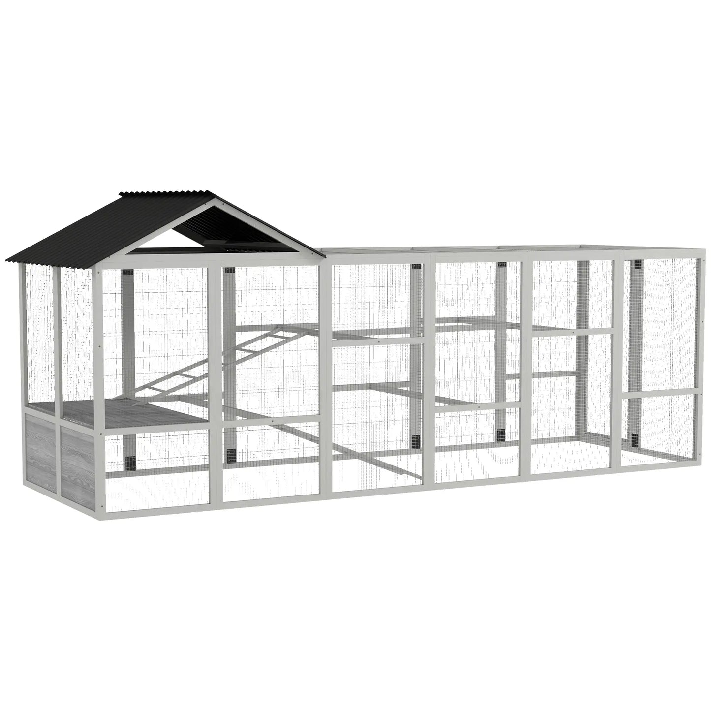 142 Outdoor Wooden Chicken Coop with Run, Ramps, Perches, Grey Chicken Coops Grey, White at Gallery Canada