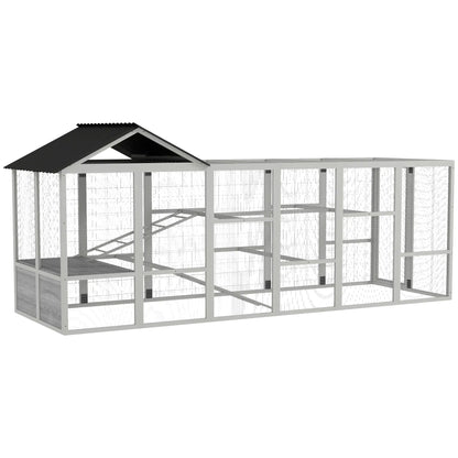 142 Outdoor Wooden Chicken Coop with Run, Ramps, Perches, Grey Chicken Coops Grey, White at Gallery Canada