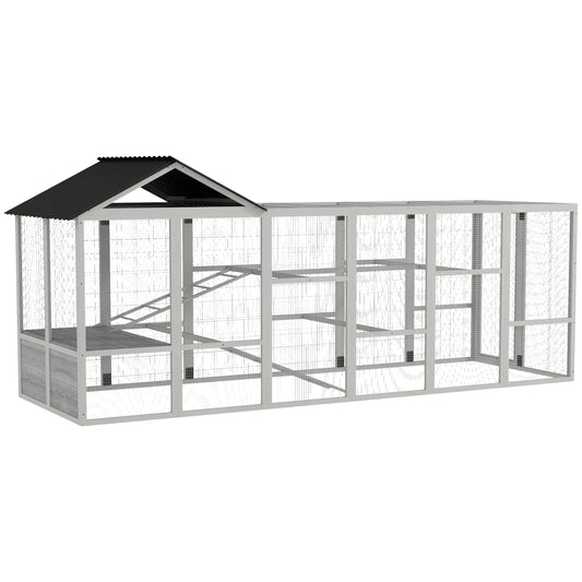 142 Outdoor Wooden Chicken Coop with Run, Ramps, Perches, Grey Chicken Coops Grey, White at Gallery Canada