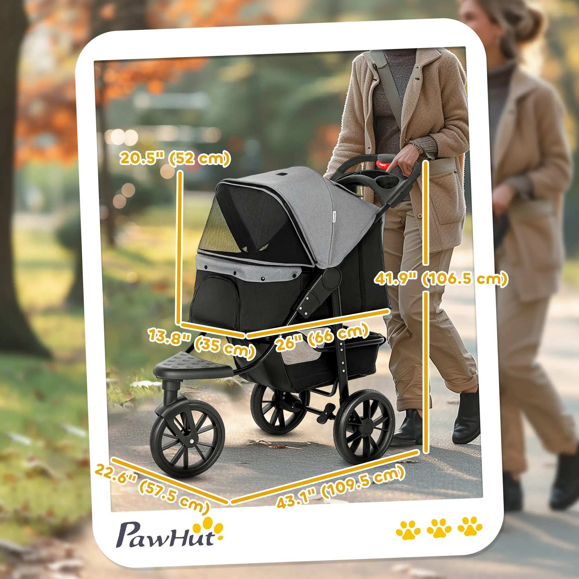 3 Wheel Folding Dog Stroller, Adjustable Canopy, Storage Brake, Mesh Window, for S&M Dogs, Grey Dog Bike Trailers & Strollers at Gallery Canada