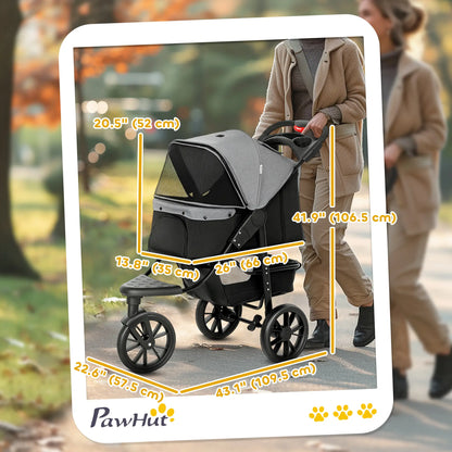 3 Wheel Folding Dog Stroller, Adjustable Canopy, Storage Brake, Mesh Window, for S&M Dogs, Grey Dog Bike Trailers & Strollers at Gallery Canada