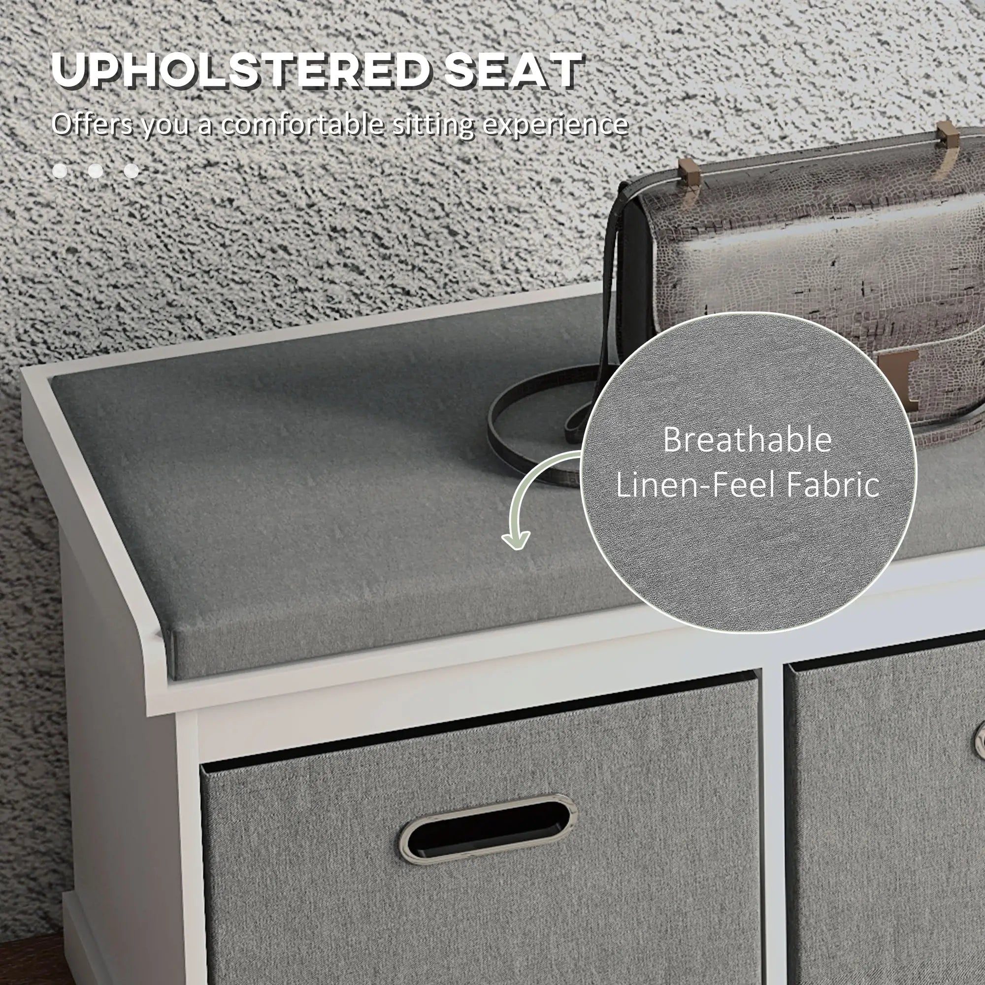 Shoe Storage Bench with Seat, 2 Fabric Drawers, White Shoe Storage Cabinets & Racks at Gallery Canada