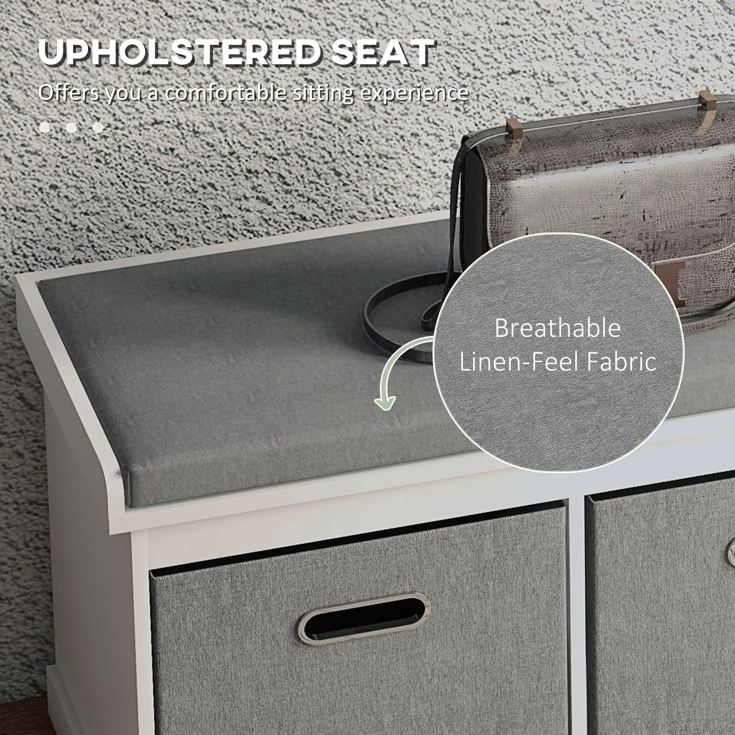 Shoe Storage Bench with Seat, 2 Fabric Drawers, White Shoe Storage Cabinets & Racks at Gallery Canada