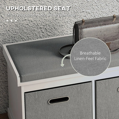 Shoe Storage Bench with Seat, 2 Fabric Drawers, White Shoe Storage Cabinets & Racks at Gallery Canada