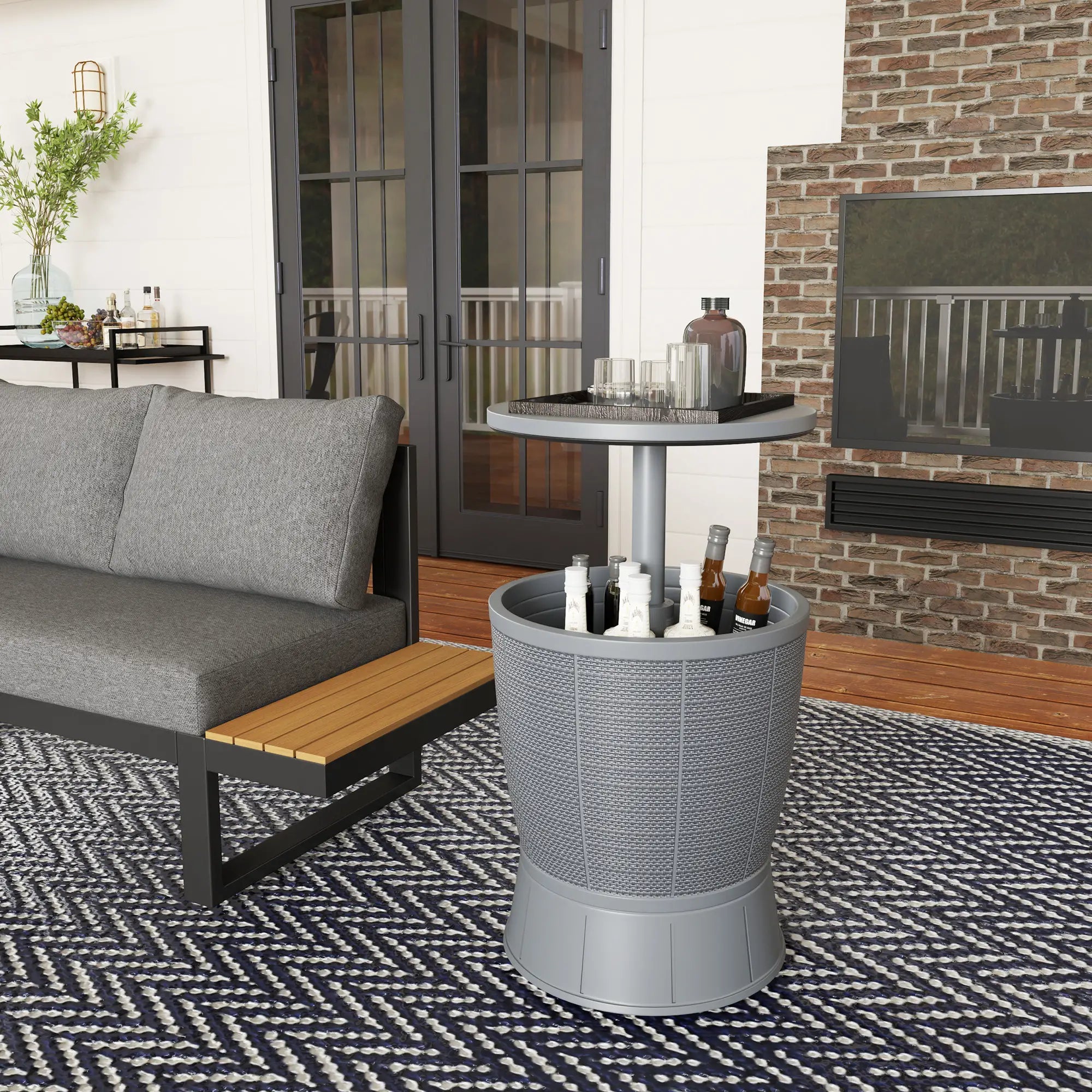 11 Gallon Patio Cooler Side Table, Adjustable Height, Drainage Plug, Grey Patio Side Tables at Gallery Canada