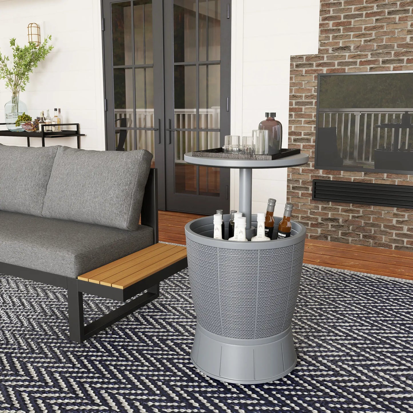 11 Gallon Patio Cooler Side Table, Adjustable Height, Drainage Plug, Grey Patio Side Tables at Gallery Canada