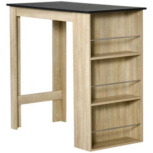Bar Table Counter Height with 3 Storage Shelves, Natural