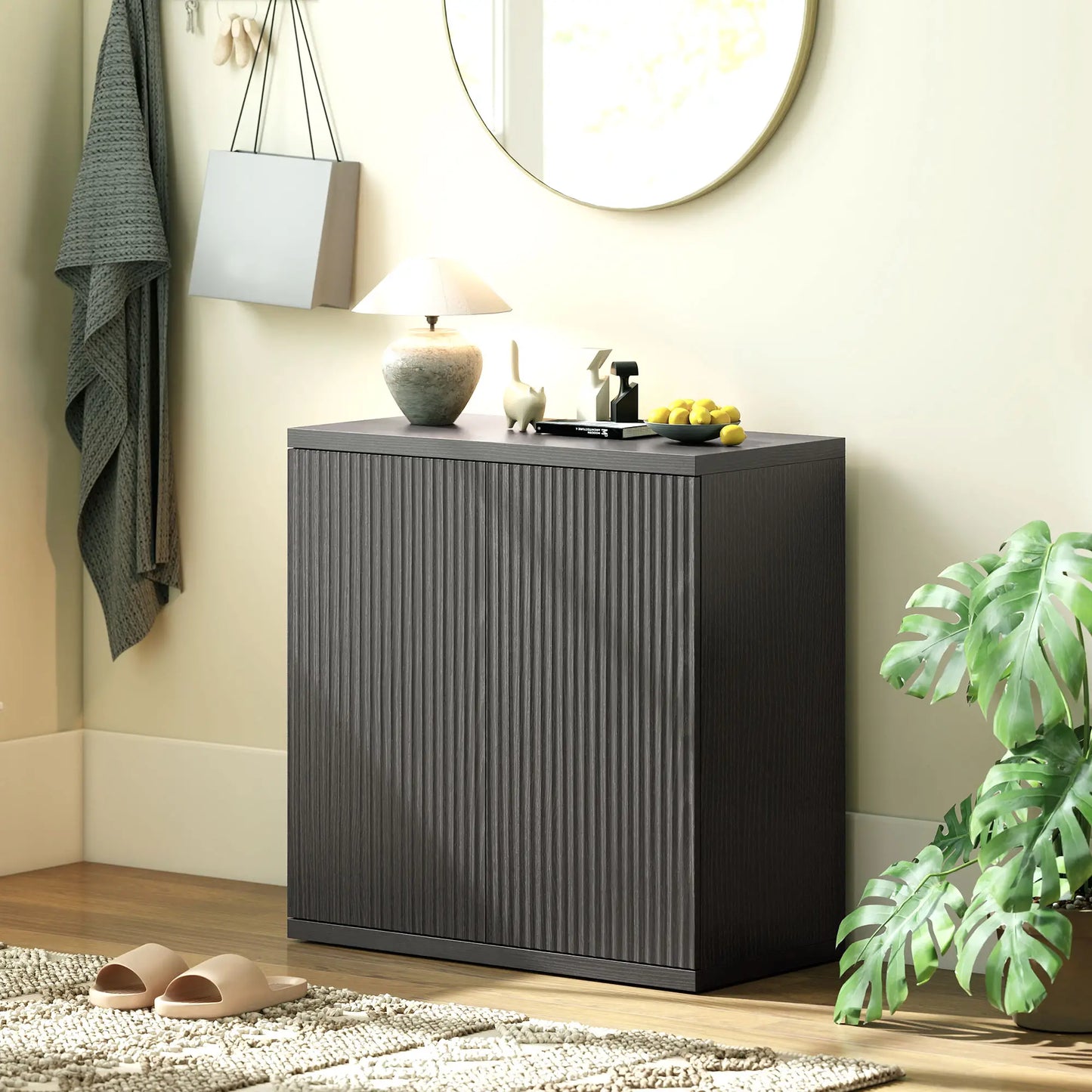 Sideboard Buffet Cabinet, 30.7", Distressed Black Grey Bar Cabinets at Gallery Canada