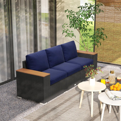 3-Seater Outdoor Sofa, PE Wicker Patio Sofa With Cushions, Dark Blue Patio Furniture Sets at Gallery Canada