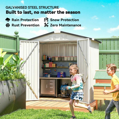 6.5' x 4' Outdoor Storage Shed, Metal Garden Shed, Silver-White Sheds at Gallery Canada