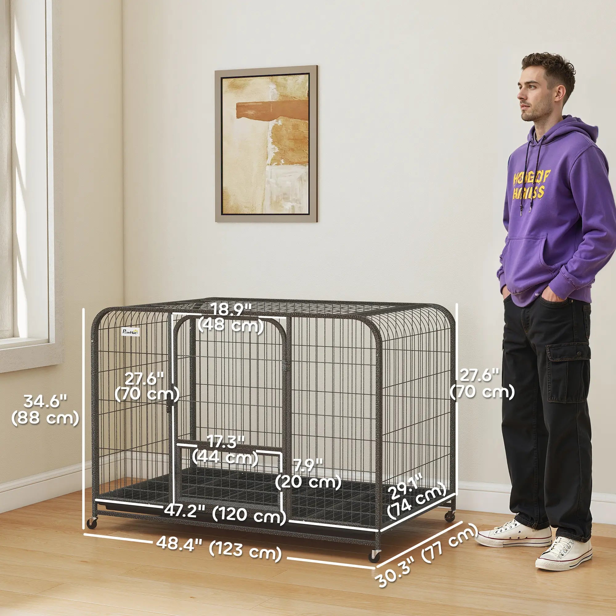 48 Inch Heavy Duty Dog Crate, Large Metal Cage, Lockable Wheels, Removable Tray Dog Cages & Crates at Gallery Canada