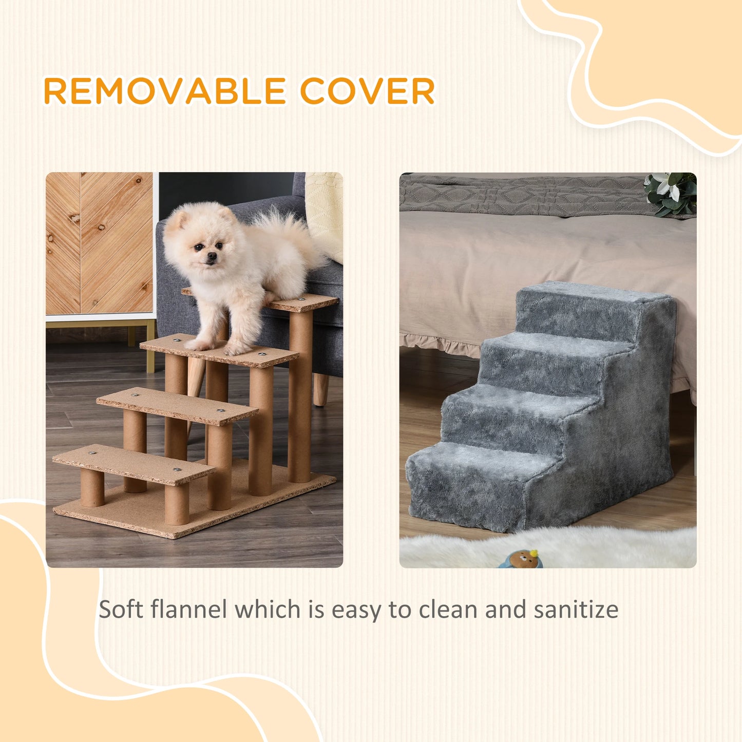 4-Step Dog Ramp for Sofa, Bed, Couch, Removable Cover, Light Grey Dog Stairs at Gallery Canada