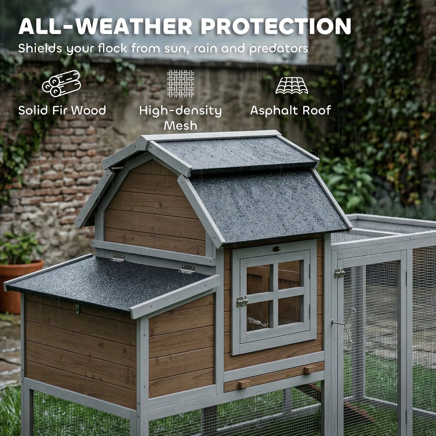 71" Chicken Coop For 3 Chickens, Wooden Hen House With Run, Removable Tray Chicken Coops at Gallery Canada