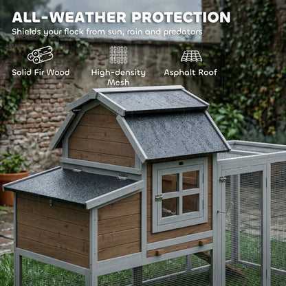 71" Chicken Coop For 3 Chickens, Wooden Hen House With Run, Removable Tray Chicken Coops at Gallery Canada