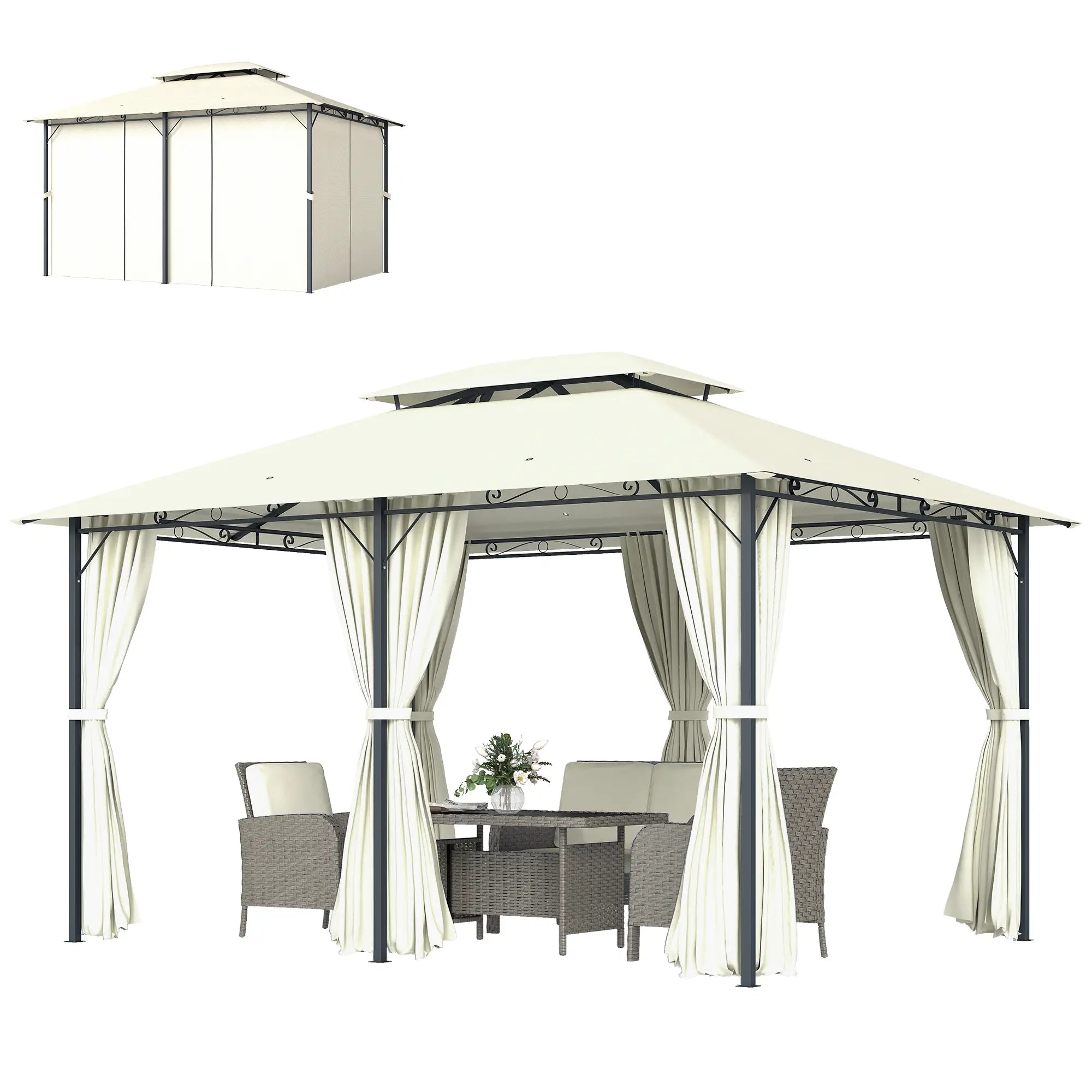 13' X 10' Soft-Top Gazebo With Curtains, Cream White Gazebos at Gallery Canada