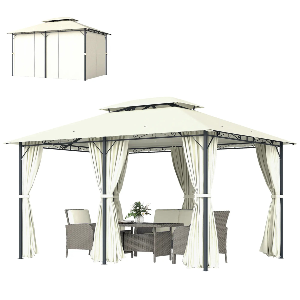 13' X 10' Soft-Top Gazebo With Curtains, Cream White Gazebos at Gallery Canada