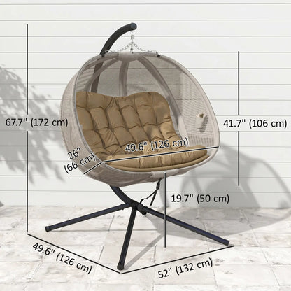 Double Egg Chair with Stand, 2 Person Hanging Swing, Khaki Patio Swings with Stand at Gallery Canada
