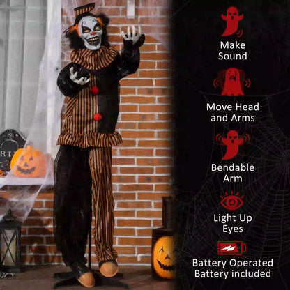 5.6' Life Size Clown Halloween Decoration, Animatronic with Light Up Eyes Halloween Decorations at Gallery Canada