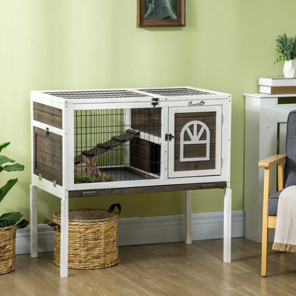 Rabbit Hutch Dual Height Bunny House, Slide Out Tray, White Coffee, White Rabbit Hutch at Gallery Canada