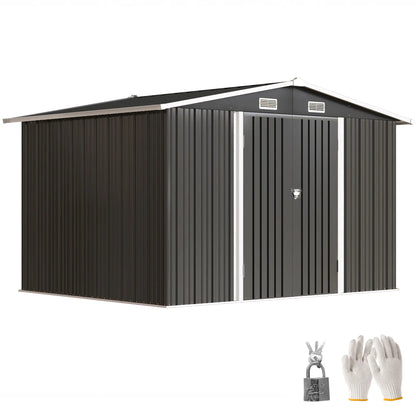 10' x 8' Metal Shed, Heavy Duty Outdoor Storage, Dark Grey Sheds at Gallery Canada