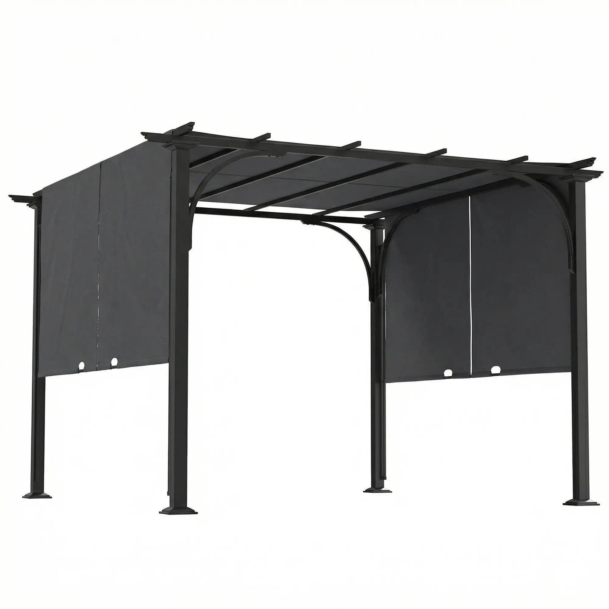 10' x 10' Retractable Pergola Canopy, UPF50+ Outdoor Metal Gazebo, Dark Grey Pergolas at Gallery Canada