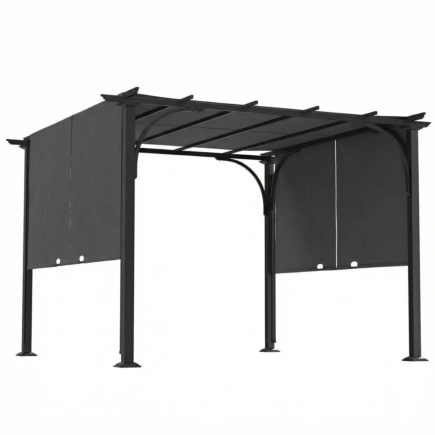 10' x 10' Retractable Pergola Canopy, UPF50+ Outdoor Metal Gazebo, Dark Grey Pergolas at Gallery Canada