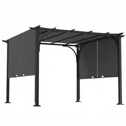 10' x 10' Retractable Pergola Canopy, UPF50+ Outdoor Metal Gazebo, Dark Grey Pergolas at Gallery Canada
