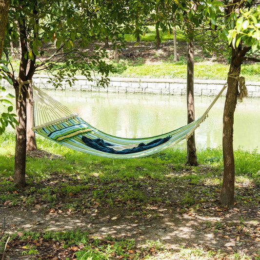 83" Patio Double Hammock, Wide Outdoor Bed, Fits 2, White Stripe, White Camping Hammocks Green, Blue with White, Yellow stripe at Gallery Canada