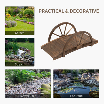 3.3ft Wooden Garden Bridge, Arc Stained Finish, Half Wheeled Railings Garden Bridges at Gallery Canada