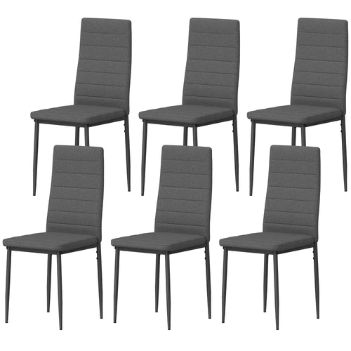 Modern Dining Chairs, Set of 6, High Back Linen Fabric, Grey